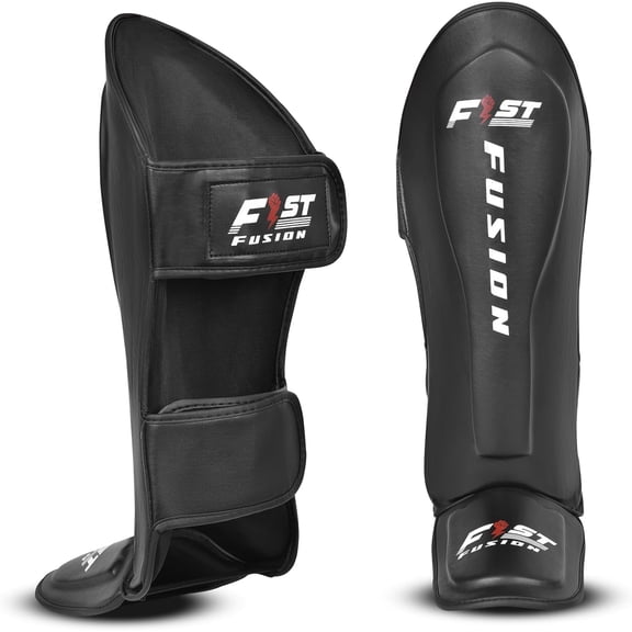 FIST Fusion MMA Martial Arts Shin Guards – Padded, Adjustable Muay Thai Leg Guards with Instep Protection for Kickboxing/MMA Training and Sparring – Durable