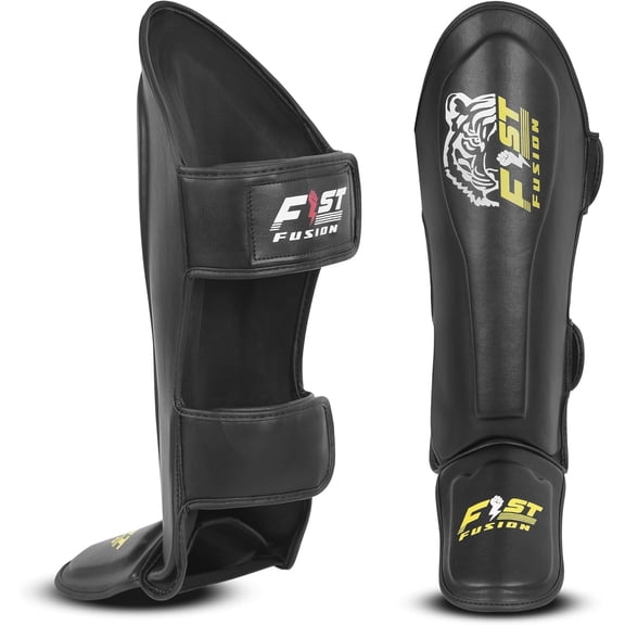 FIST Fusion MMA Martial Arts Shin Guards – Padded, Adjustable Muay Thai Leg Guards with Instep Protection for Kickboxing/MMA Training and Sparring – Durable