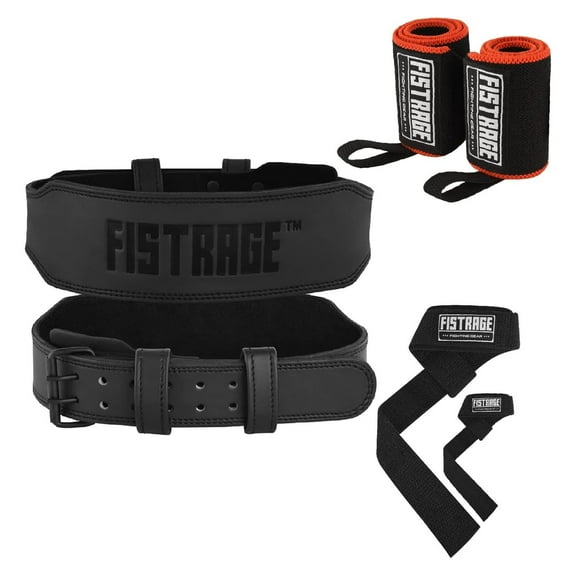 FISTRAGE Power Weight Lifting Leather Belt Gym Back Support Strap Training Fitness Exercise for Tough Workouts | Power Lifters | Supports Lumber Lower Back With Free Wrist Strap