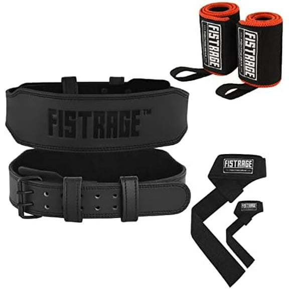 FISTRAGE Power Weight Lifting Leather Belt Gym Back Support Strap Training Fitness Exercise for Tough Workouts | Power Lifters | Supports Lumber Lower Back With Free Wrist Strap