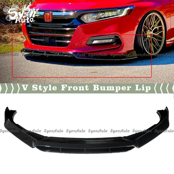 FIT 2018-2020 HONDA ACCORD 4PC GLOSS BLACK V STYLE FRONT BUMPER LIP SPLITTER KIT