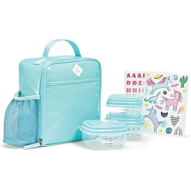 Fit+Fresh DIY Sticker Insulated Lunch Box for Kids, Lunch Box for Girls, Lunch Box for Boys,Teal