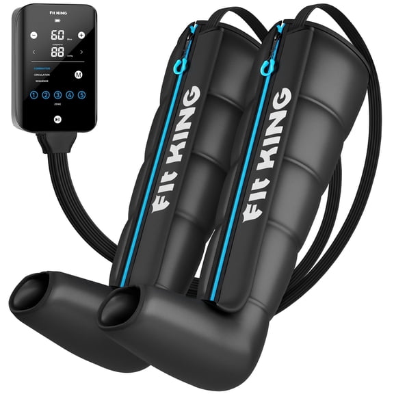 FIT KING Cordless Recovery System, Air Compression Leg Massager with 5 Chambers, 11 Pressure Levels, 3 Modes, Rechargeable for Warm-Up and Fast Recovery, Large