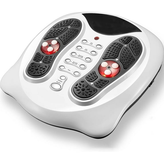 FIT KING Foot Circulation Stimulator with EMS TENS Pads, Pain Relief Massager, White