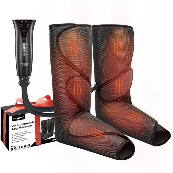 FIT KING Leg Massager with Heat, Leg and Foot Massager for Circulation, with Handheld Controller 3 Modes 3 Intensities 2 Heating Levels, 2 Extensions FSA/HSA Eligible