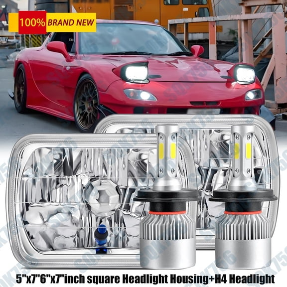FIT Mazda RX-7 1986-1991 Black 5x7" 7X6 inch LED Headlight Hi/Lo Beam H4 Lights
