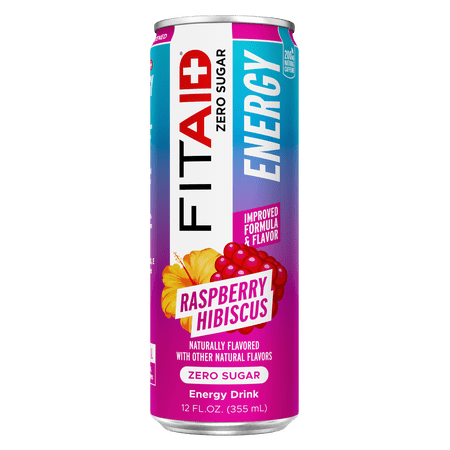 FITAID ENERGY, 200mg Natural Caffeine, Keto, Raspberry Hibiscus, Optimum Performance Formula: BCAAs, Quercetin, Electrolytes, Omega-3s, 15 calories, Paleo, Vegan & GlutenFree, 12-oz cans (Pack of 24)