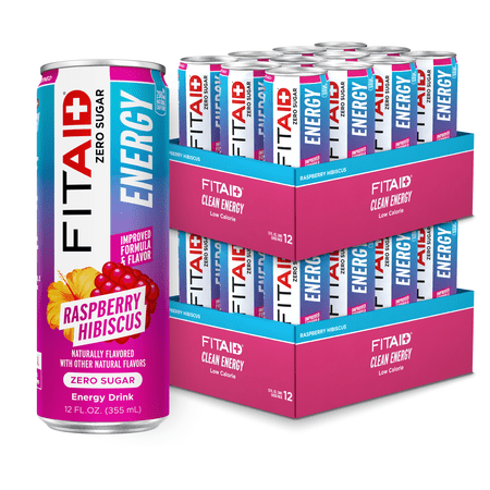 FITAID ENERGY, 200mg Natural Caffeine, Keto, Raspberry Hibiscus, Optimum Performance Formula: BCAAs, Quercetin, Electrolytes, Omega-3s, 15 calories, Paleo, Vegan & GlutenFree, 12-oz cans (Pack of 24)