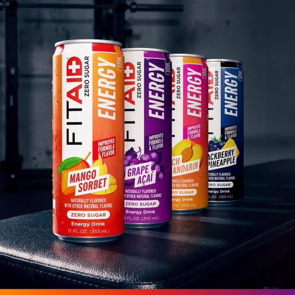 FITAID ENERGY Drink, 200mg Natural Caffeine, No Artificial Sweeteners, Variety Pack 12-oz. cans (Pack of 24)