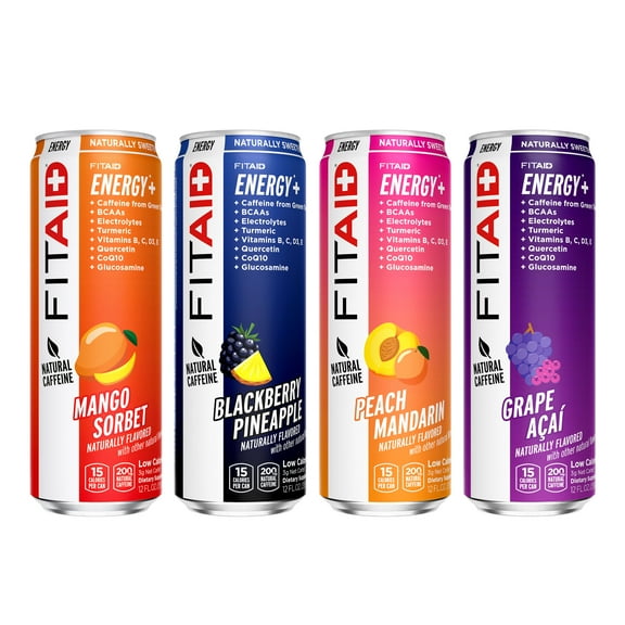 FITAID ENERGY Drink, 200mg Natural Caffeine, Keto, 15 Calories, Variety Pack, BCAAs, Quercetin, Electrolytes, Omega-3s, Paleo, Vegan & Gluten-Free, 12-oz. cans (Pack of 24)