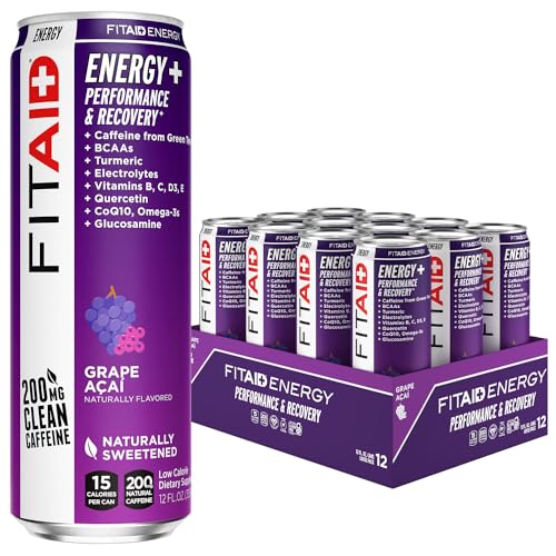 FITAID ENERGY GRAPE AÃ‡AI, 200mg Natural Caffeine, Keto, PreWorkout Performance BCAAs