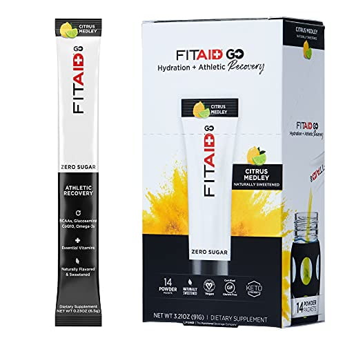 FITAID GO ZERO SUGAR Recovery Hydration Packet, W/ BCAAs, Glucosamine, Electrolytes, Omega3s