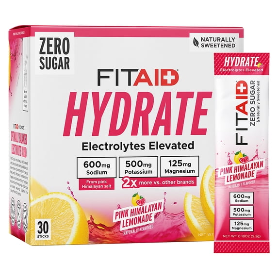 Pink Hydrate LIFEAID Hydrate Electrolyte Drink Sticks, 30ct Pink Himalayan Lemonade ...