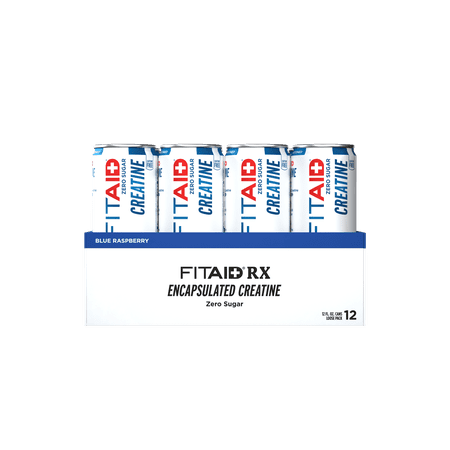 FITAID RX Zero Sugar Encapsulated Creatine Workout Recovery Drink, Blue Raspberry, 12 Cans, 12 Fl Oz