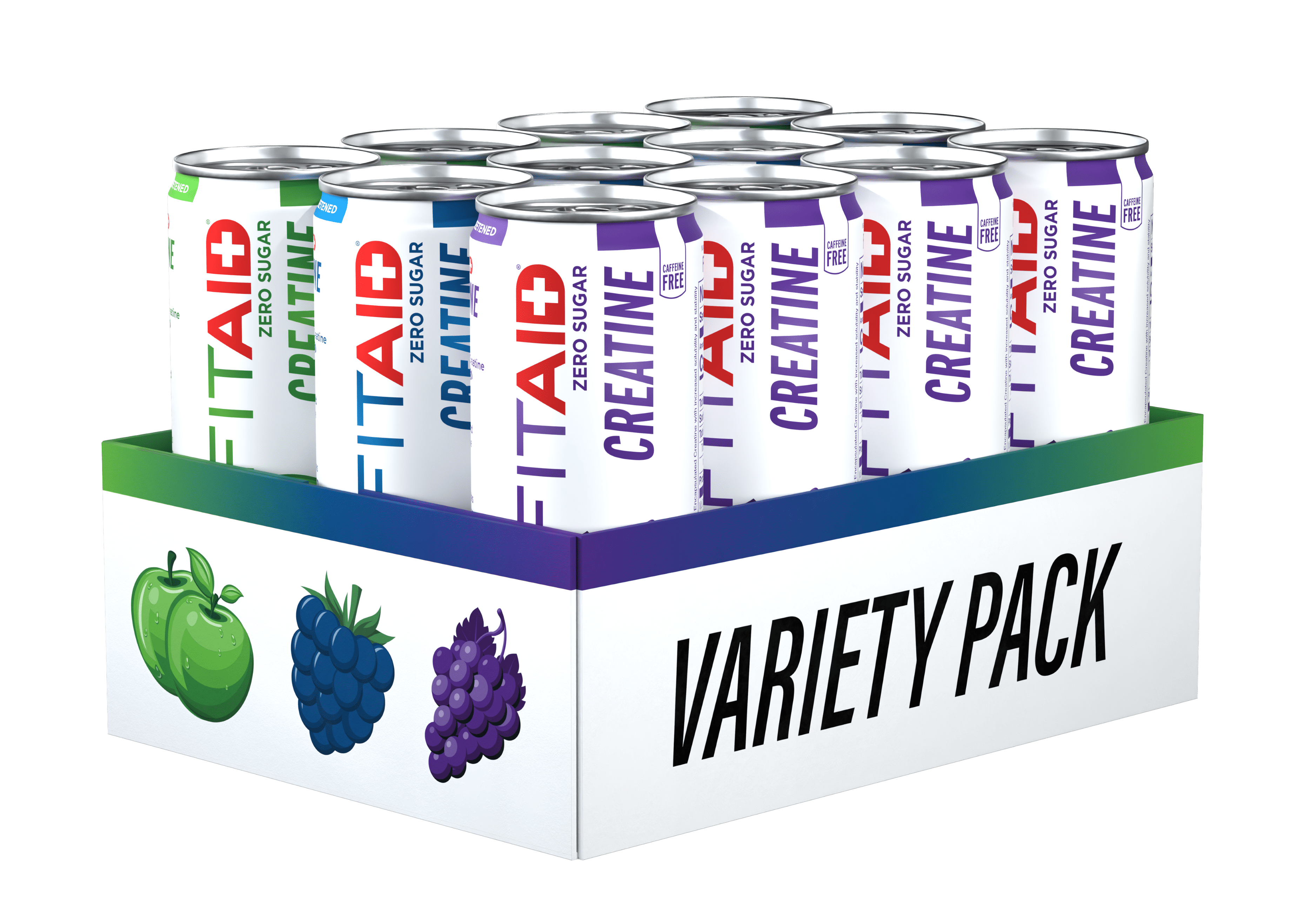 FITAID Creatine Zero Sugar Variety Pack, Encapsulated Creatine, Workout Recovery Drink, 24 Pack, 12 fl oz