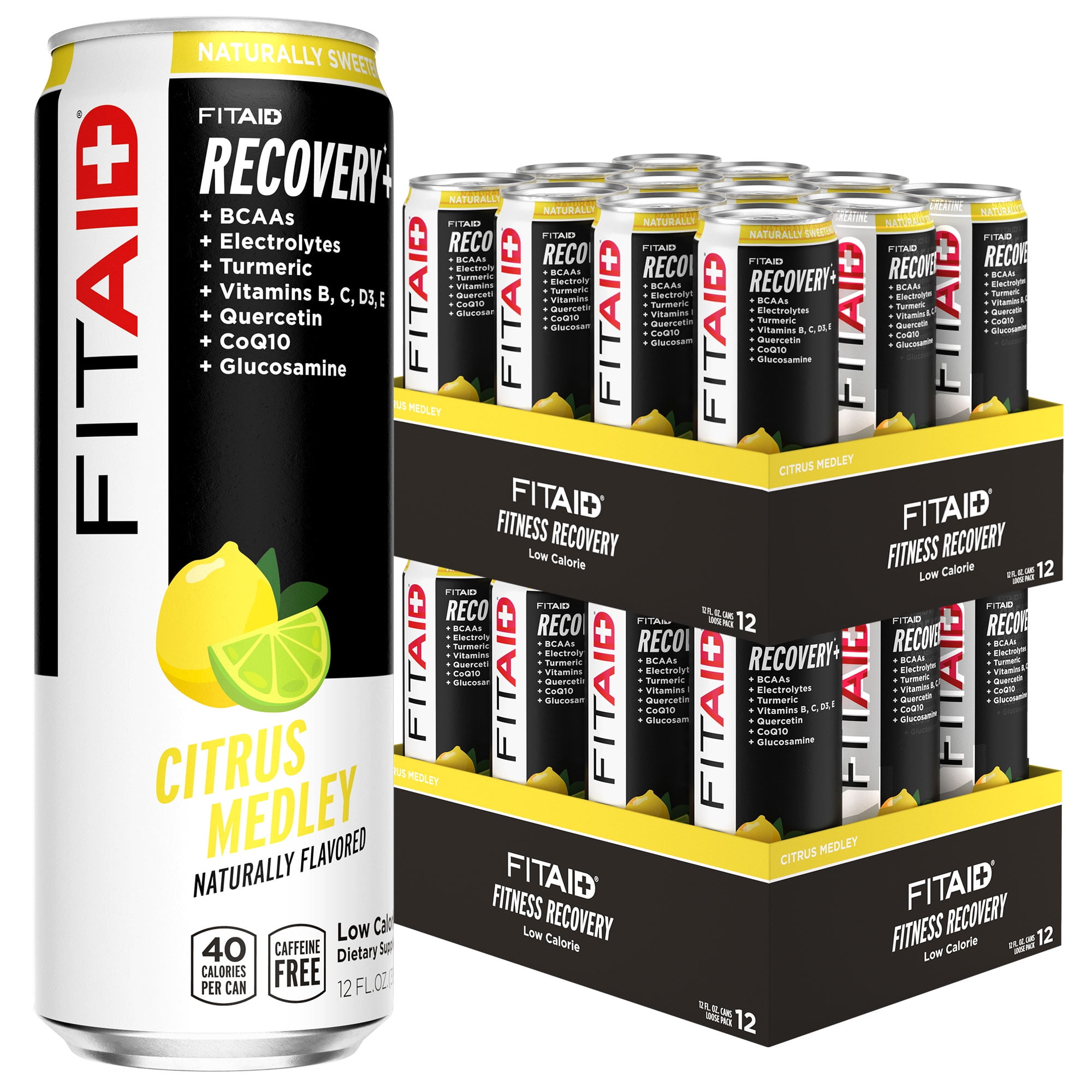 FITAID Recovery Blend, Citrus Medley, BCAAs, Glucosamine, Electrolytes, Omega-3s, 100% Clean, Paleo, Vegan & Gluten-Free, No Sucralose, 12-oz. cans (Pack of 24)