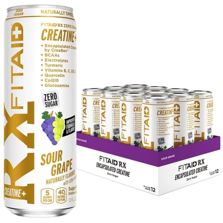 FITAID Rx Zero, Keto-Friendly, Number 1 Post-Workout Recovery Drink, 0g Sugar, Quercetin, Creatine, BCAAs, Green Tea, 5 Calories, 12 Fl Oz (Pack of 12)