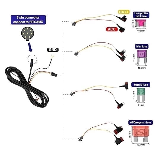 FITCAMX Dash Cam Hardwire Kit, 8-Pin Parking Mode Cable