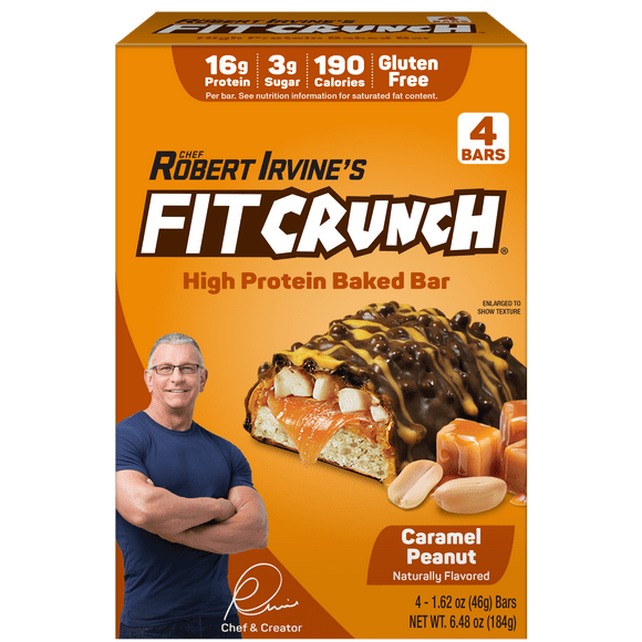 FITCRUNCH High Protein Baked Bar, Caramel Peanut, 16g Protein, 1.62 oz, 4 Count