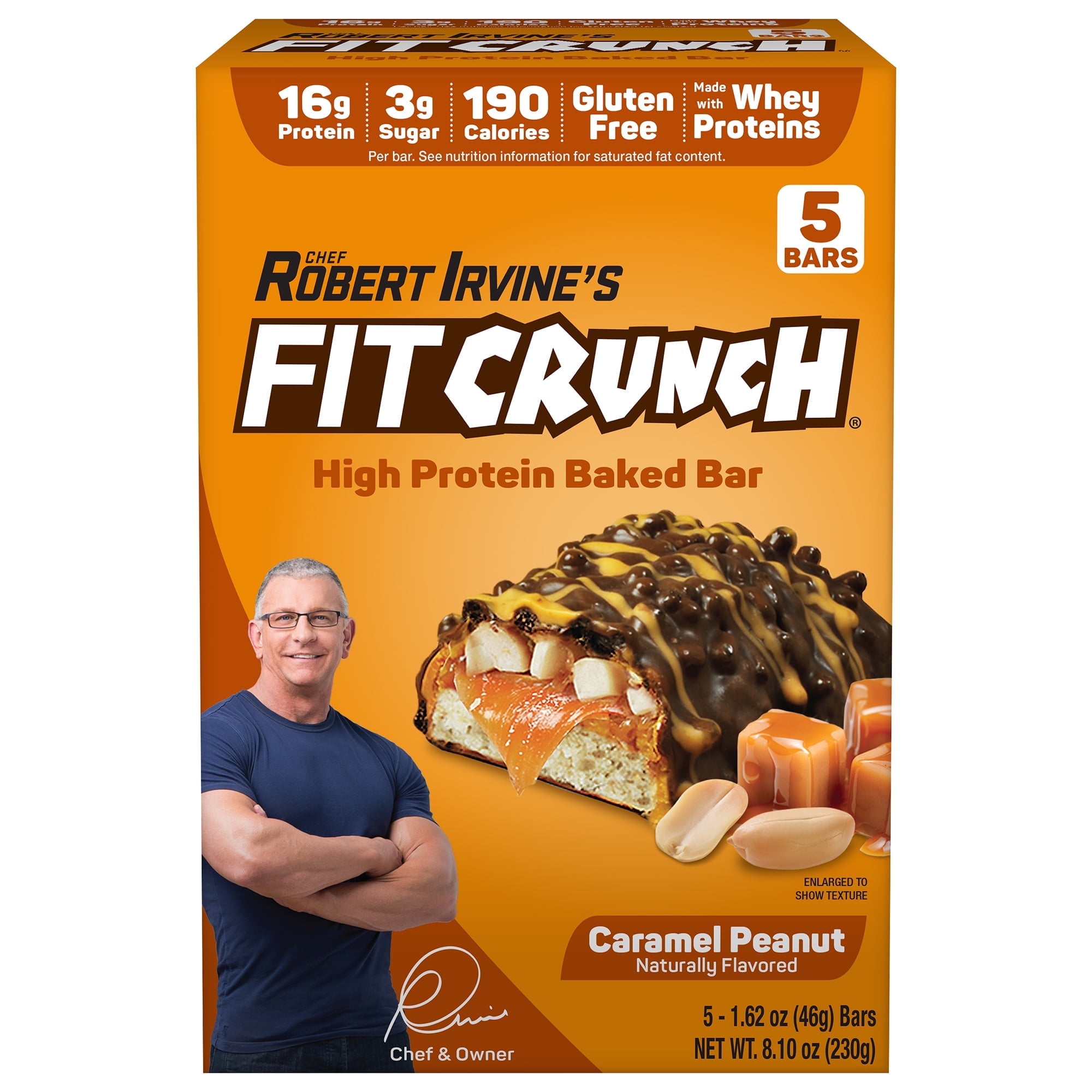 FITCRUNCH Caramel Peanut, High Protein Baked Bar, 16g Protein, 5ct ( 4 Box )