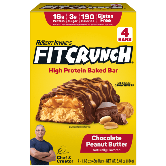FITCRUNCH High Protein Baked Bar, Chocolate Peanut Butter, 16g Protein, 1.62 oz, 4 Count