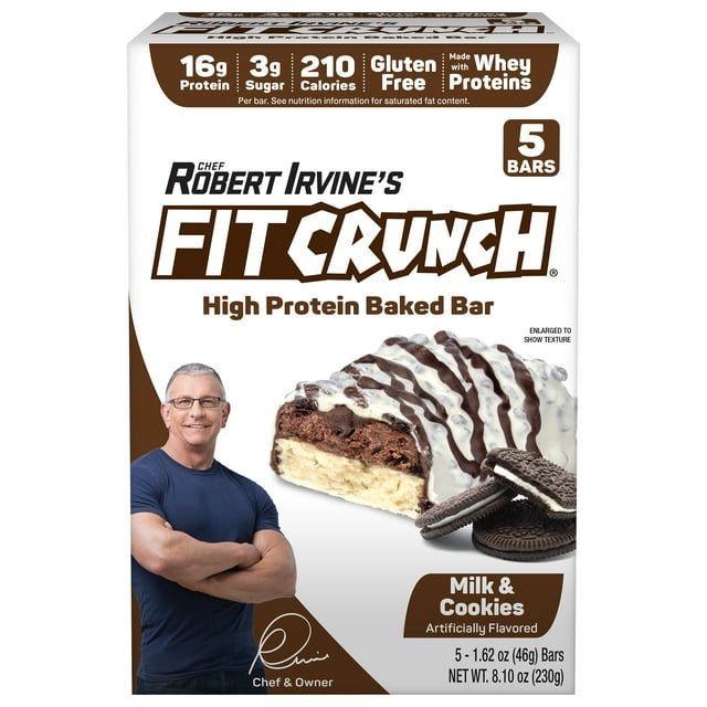 FITCRUNCH Milk and Cookies, High Protein Baked Bar, 16g Protein, 5ct