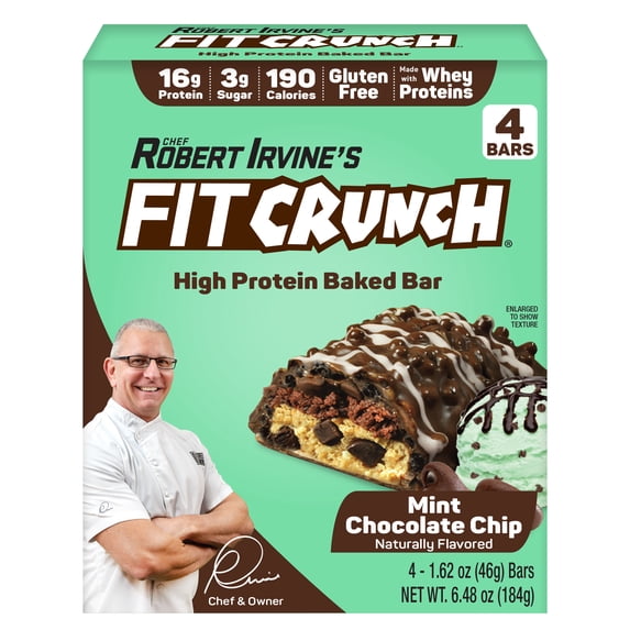 FITCRUNCH High Protein Baked Bar, Mint Chocolate Chip, 16g Protein, 1.62oz, 4 Count