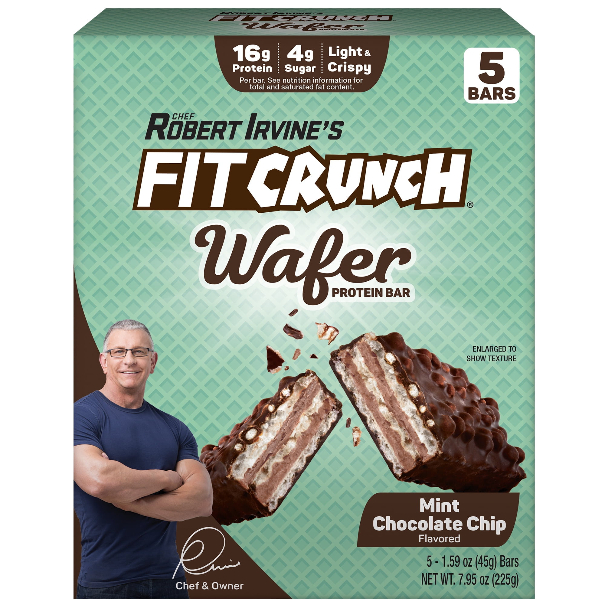 FITCRUNCH Mint Choc Chip WAFER Protein Bar, 16g, 5ct