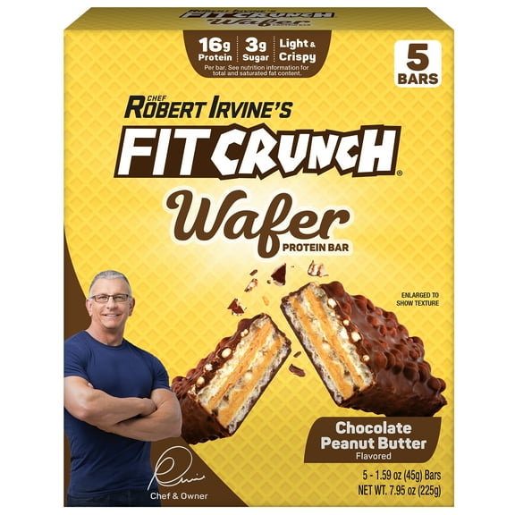 FITCRUNCH Peanut Butter WAFER Protein Bar, 16g, 5ct