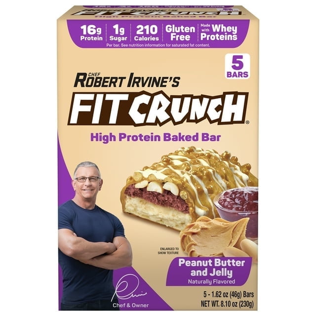 FITCRUNCH Peanut Butter and Jelly, High Protein Baked Bar, 16g Protein, 5ct ( 2 Box )