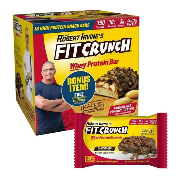 FITCRUNCH Snack Size Protein Bars | (18 Snack Size Bars + FC Brownie Included, Chocolate Peanut Butter)