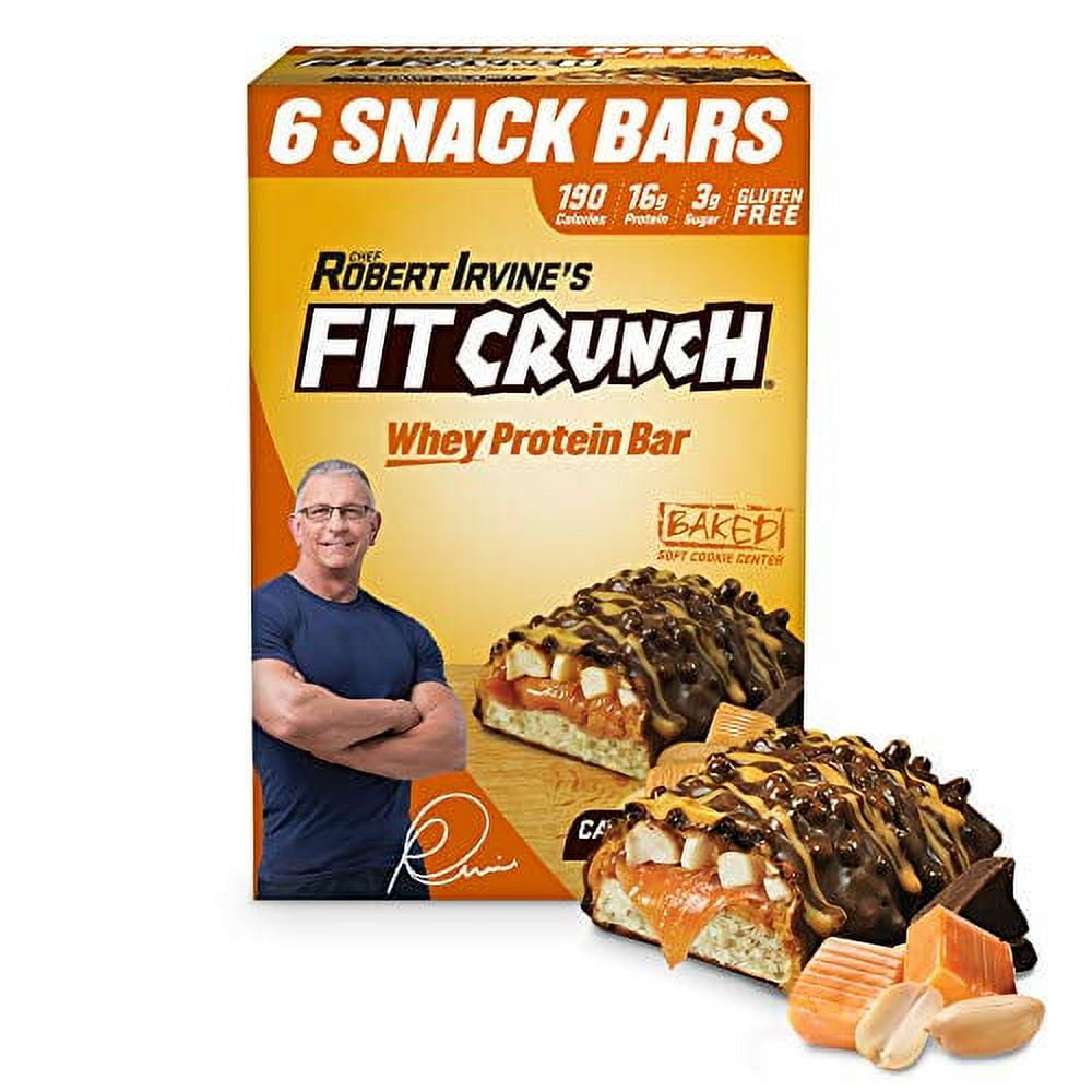 FITCRUNCH Snack Size Protein Bars, Designed by Robert Irvine, Worlds Only 6-Layer Baked Bar, Just 3g of Sugar & Soft Cake Core (Caramel Peanut)