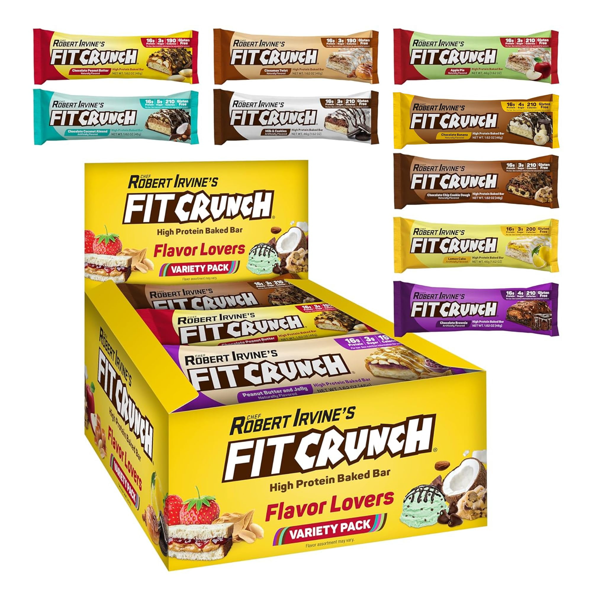 FITCRUNCH Snack Size Protein IFF17 Bars, 6-Layer Baked Bar, 3g of Sugar, Gluten Free & Soft Cake Core (9 Count, Flavor Lovers)