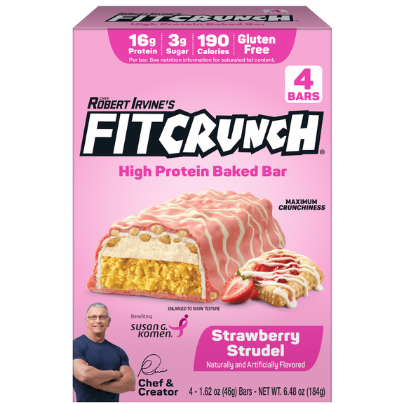 FITCRUNCH High Protein Baked Bar, Strawberry Strudel, 16g Protein, 1.62 oz, 4 Count