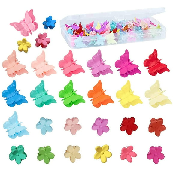 FITDON 100PCS Mini Butterfly Hair Clips flower with Box Hair Accessories for Girls Kids Women