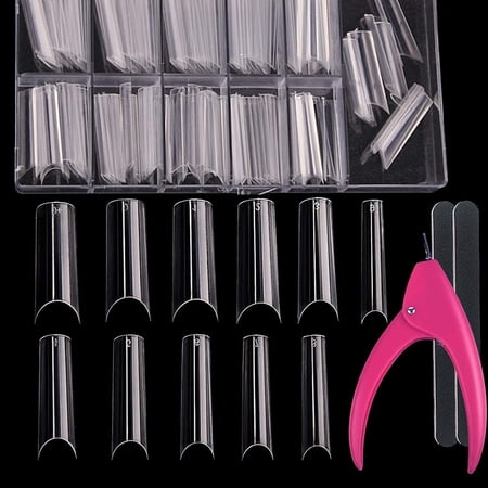 FITDON 110pcs C Curve Long False Nail Tips & 1pc Acrylic Nail Clipper Cutter & 2pcs Nail Files