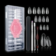 FITDON 240PCS Stiletto False Nail Tips, Clear Medium Almond Acrylic Nail Tips Full Cover Artificial Fake Nails