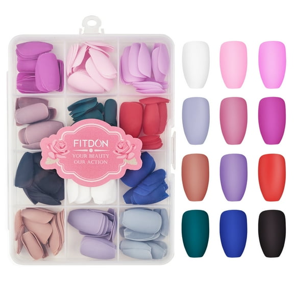 FITDON 288PCS Coffin False Nail, Matte Press on Nails Full Cover Acrylic Nail Tip Ballerina Fake Nails, 12 Colors