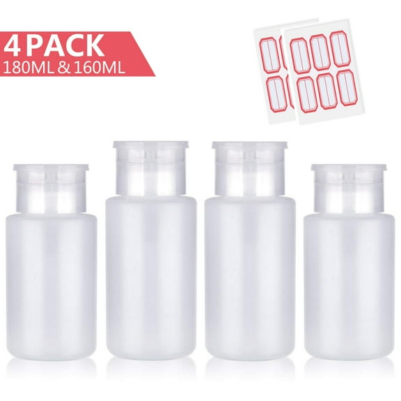 FITDON 4PCS Push Down Empty Lockable Pump Dispenser Bottle for Acetone Alcohol Nail Polish Remover & Makeup Remover