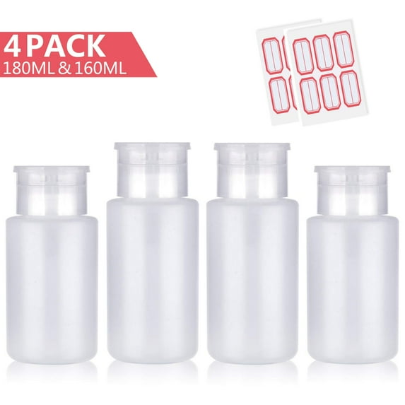FITDON 4PCS Push Down Empty Lockable Pump Dispenser Bottle for Acetone Alcohol Nail Polish Remover & Makeup Remover