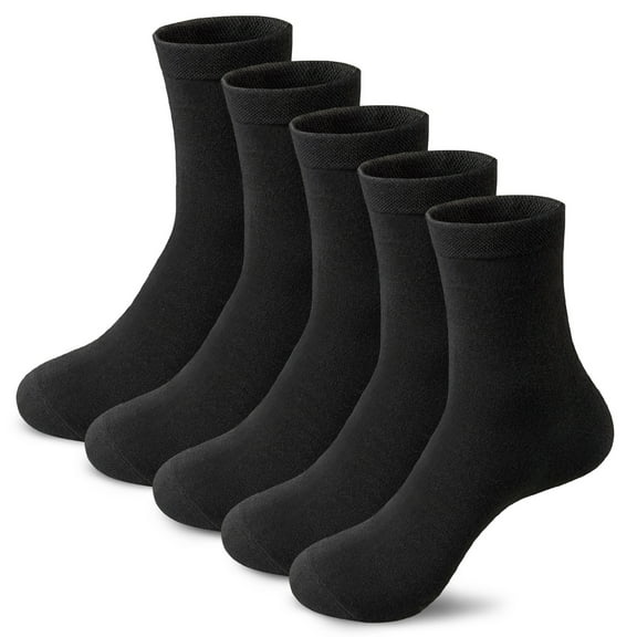 FITDON 5 Pairs Calf-Length Socks Crew Socks, Non Slip Cotton Athletic Socks for Men Women, Black
