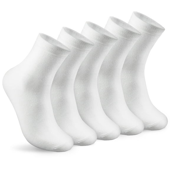 FITDON 5 Pairs Women's Calf-Length Socks Crew Socks, Non Slip Cotton Athletic Socks for Men Women, White