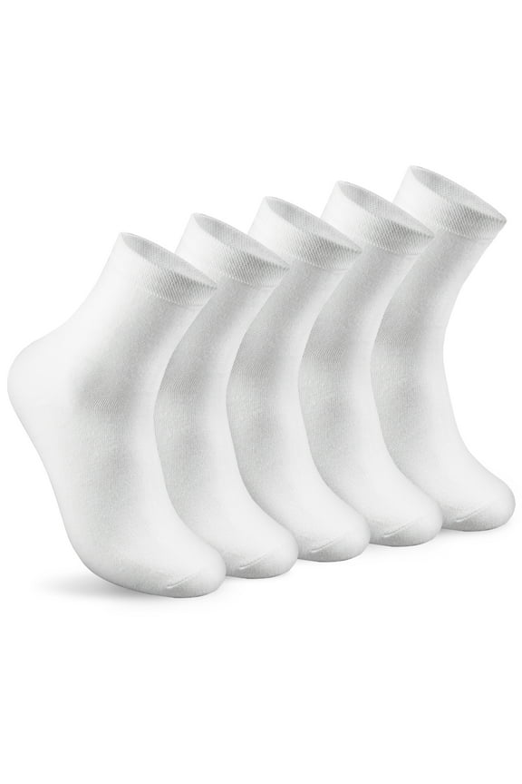 5 Pairs Women's Calf-Length Socks Crew Socks, Non Slip Cotton Athletic Socks for Men Women, White