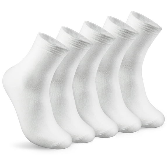 FITDON 5 Pairs Women's Calf-Length Socks Crew Socks, Non Slip Cotton Athletic Socks for Men Women, White