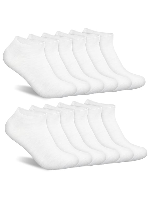 6 Pairs Trainer Socks for Women and Men, Non Slip Ankle Socks Low Cut Cotton Liner Socks, White