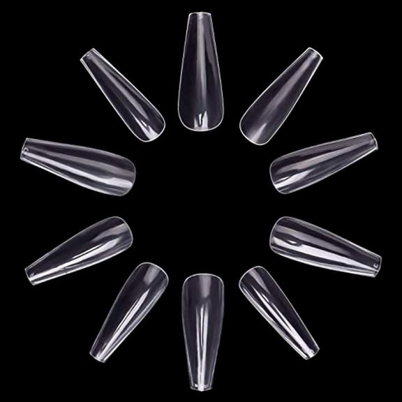 FITDON 600pcs Long Coffin Ballerina Fake Nail Tips, Clear Full Cover Acrylic Ballet False Nails