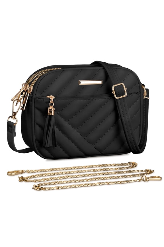 Crossbody Bag for Women, Small Leather Cross Body Bag Ladies Handbag Shoulder bags Phone Purse with 2 Detachable Straps, Black