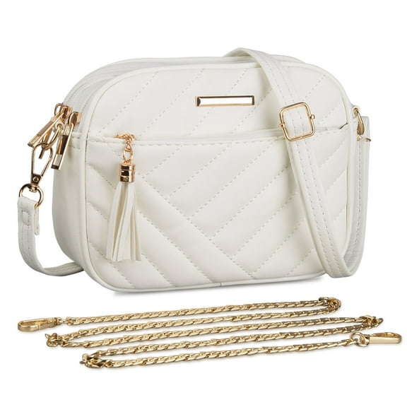 FITDON Crossbody Bag for Women, Small Leather Cross Body Bag Ladies Handbag Shoulder bags Phone Purse with 2 Detachable Straps, White