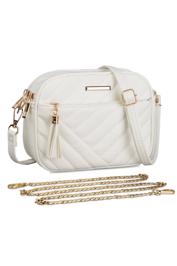 Crossbody Bag for Women, Small Leather Cross Body Bag Ladies Handbag Shoulder bags Phone Purse with 2 Detachable Straps, White