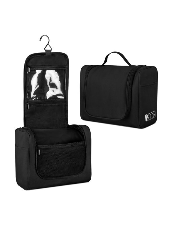 Large Hanging Toiletry Bag Travel Wash Bag, Waterproof Shaving Bag Gym Shower Bathroom Bag, Black